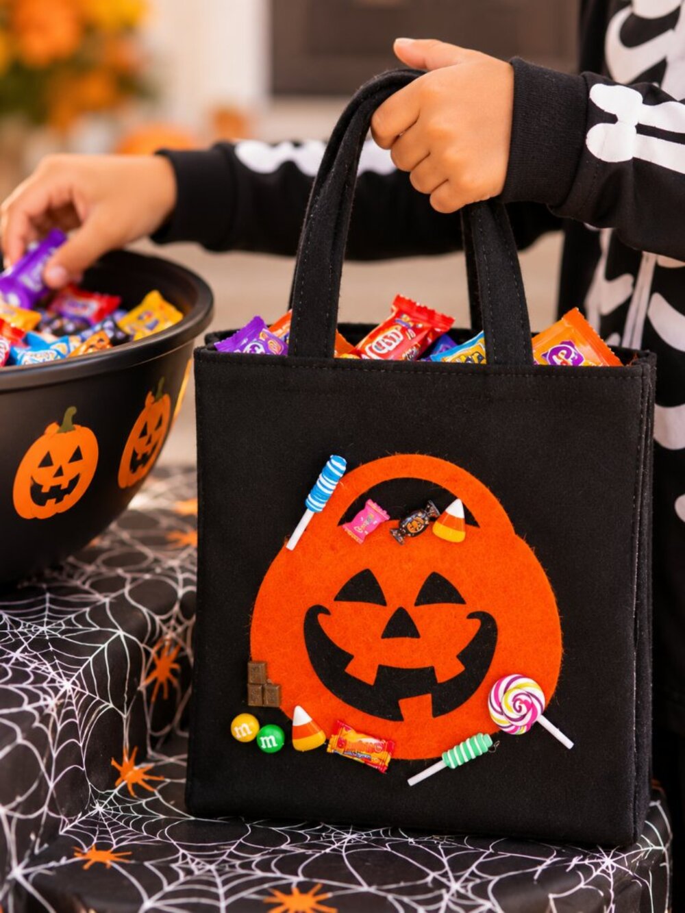 Pumpkin Halloween Treat Bag, Handmade Felt Trick or Treat Bag, Kids Halloween